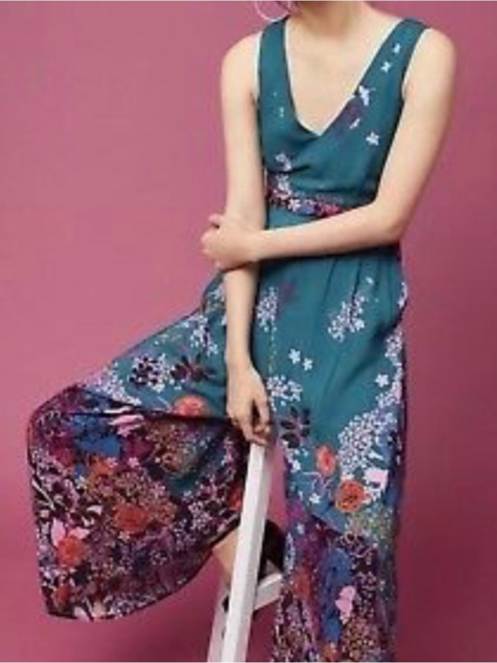 Anthropologie Maeve Teal Andalusia Floral Jumpsuit Size 4 - Picture 4 of 15